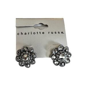 Y2K Charlotte Ruse black rhinestone flower floral stud earrings